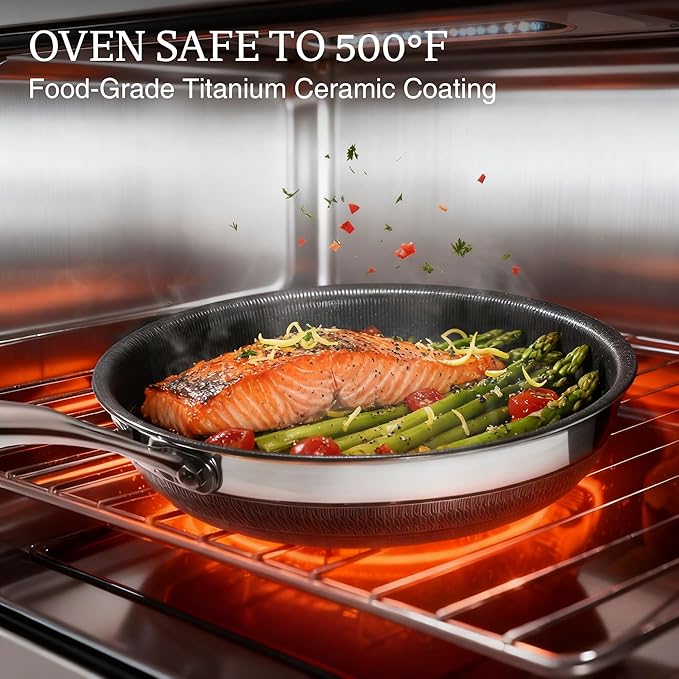 KITEXPERT Non Stick Frying Pans with Lid, 12" Titanium Ceramic Pan Nonstick Stainless Steel Skillet, PFAS PFOA & PTFE Free, Quick-Cool Handle, Dishwasher & Oven Safe, Compatible with All Cooktops