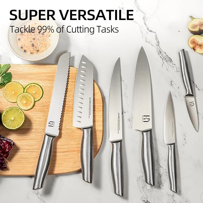 Knife Set Premium, Japanese High Carbon Stainless Steel 14 Pcs Kitchen Knives Block Set with Built-in Sharpener and Wood Block, Razor Sharp Knife Sets for Kitchen with Ergonomic Handle