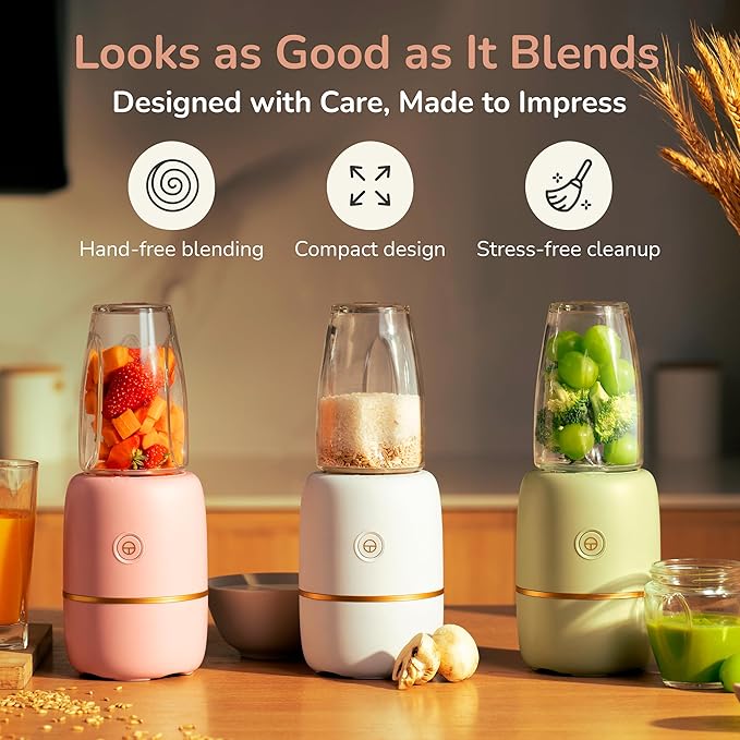 Bubble Blender, Baby Food Maker & Puree Blender with 2 Borosilicate Glass Cups, Compact Baby Bullet for Smoothies, Hands-Free One-Touch, 200W Motor, Sage