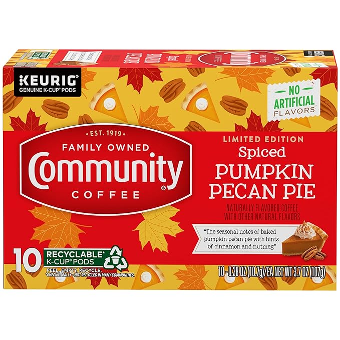 Community Coffee Spiced Pumpkin Pecan Pie Flavored Keurig Coffee Pods, 10 Count, Limited Edition, Medium Roast, 10 count (Pack of 1)