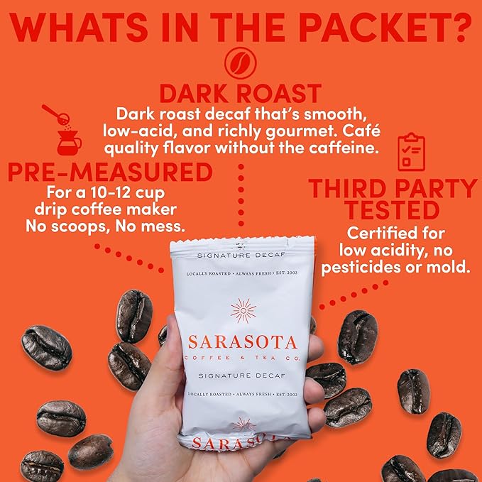 Ground Coffee | Decaf Dark Roast Low Acid Mold Free Pouches | Decaffeinated Bulk Packets | Gourmet Powder Packs for 12 Cup Drip Maker | Premium Highest Rated Individual Premeasured Commercial Bags