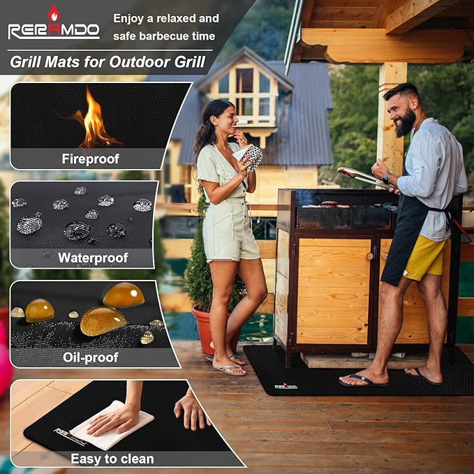 Large 60 x 42 Inch Under Grill Mats for Outdoor Grill,Double-Sided Fireproof/Waterproof/Oil-Proof Grill Pad,BBQ Mats for Outdoor Grill,Indoor Fireplace/Fire Pit Mat,Deck/Patio/Lawn Protector
