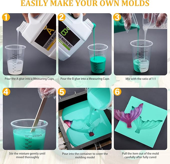 Silicone Molds Making Kit 170oz, Super Elastic 15A Silicone Rubber for DIY Mold Making, Fast Curing Liquid Silicone 1:1 Mixing Molding Kit for Casting Resin Molds/Candle Molds/Soap Mold/Craft, Green