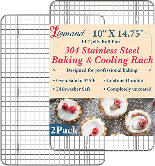 Cooling Racks for Cooking and Baking - 10"x14.75" Oven Safe Premium Stainless Steel Heavy Duty Baking Rack Tight-Wire, Fits Jelly Roll Pan Rack for Roasting & Grilling & Cooking - Set of 2