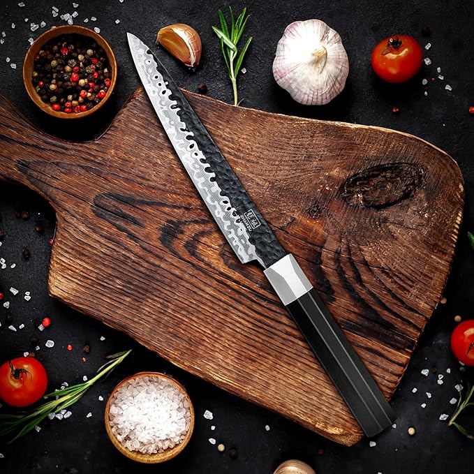 SHAN ZU Kitchen Utility Knife 6 inch, 7 Layers 9Cr18MoV High Carbon Steel Japanese Chef Knife for Slicing/Chopping/Dicing, Professional Super Sharp Gyuto Knife with Ergonomic G10 Fiberglass Handle
