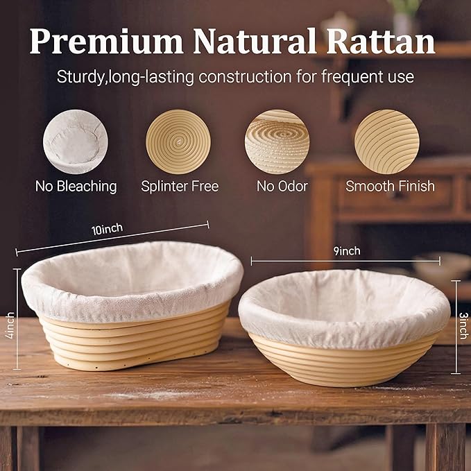 Banneton Sourdough Proofing Basket Kit, 9" Round and 10" Oval Proofing Basket with Liners & Covers, Bread Baking Supplies for Home or Professional Bakers Baking