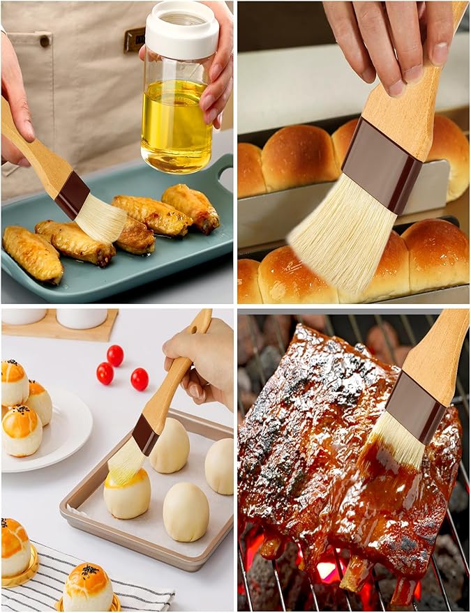 Natural Boar Bristle Pastry & Basting Brush - Non-Shedding, Food-Grade & Heat-Resistant Kitchen Tool for Cooking, Baking, Butter, Egg Wash, Oil, Sauce, Marinade & Cleaning Coffee Grinders - 1.5 Inch