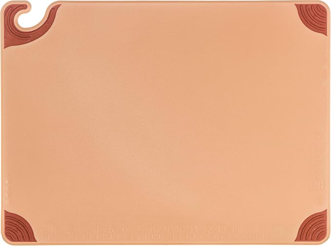 San Jamar Saf-T-Grip Plastic Cutting Board with Safety Hook, 18" x 24" x 0.5", Brown