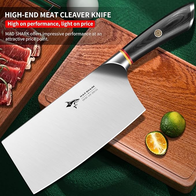 MAD SHARK 7 inch Kitchen Knife, Professional Sharp Vegetable Cleaver, German Military Grade Composite Steel with Ergonomic Handle, Chef Knife for Home, Kitchen & Restaurant Cooking Cutting Chopping