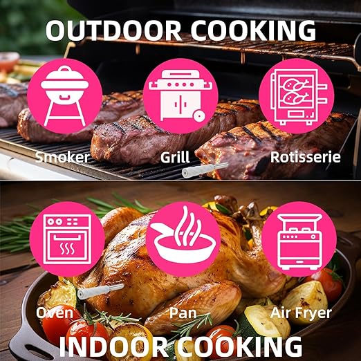 Wireless Smart Meat Thermometer with Bluetooth | Long Range | Measures Internal & Ambient Temp | for BBQ, Oven, Grill, Kitchen, Smoker, Rotisserie (DEEP Black)