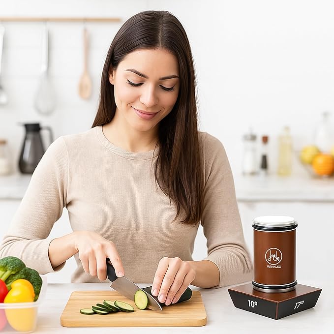 Rolling Knife Sharpener with Diamond and Ceramic Discs, Adjustable Kitchen Knife Sharpenier with 10°, 12°, 17° & 25° Magnetic Angles, Strong and Durable Knife Sharpener (Brown)