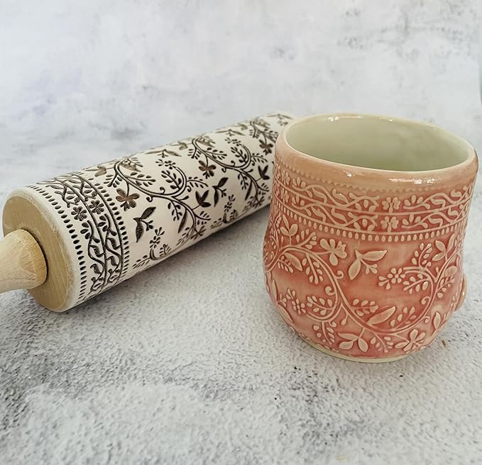 Embossing Rolling Pin Designed in Cooperation between Algiscrafts and Pottery by Jas FLORAL VINE for Ceramic and Cookies