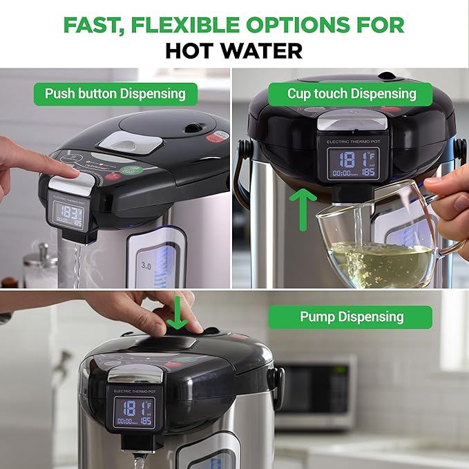 NutriChef Digital Water Boiler and Warmer - 4L/4.23 Qt Stainless Electric Hot Water Dispenser w/ LCD Display, Rotating Base, Keep Warm, Auto Shut Off, Safety Lock, Instant Heating for Coffee & Tea