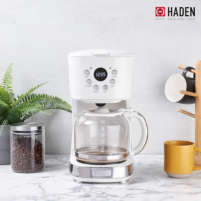 Haden Heritage 4 Slice Wide Slot Stainless Steel Toaster Bundled with 12 Cup Programmable Drip Coffee Maker Coffee Machine, Ivory & Chrome
