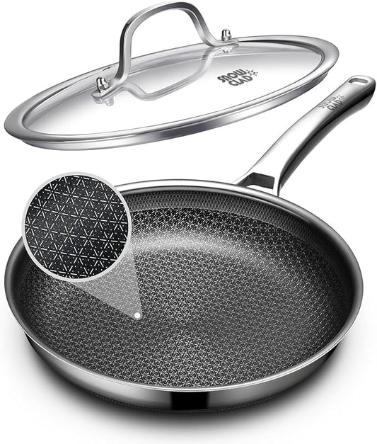 Non Stick Frying Pans 12 inch, Hybrid Frying Pans Nonstick with Lid,non stick Stainless Steel Skillets, Dishwasher and Oven-Safe Chef Pan, Induction Compatible Cooking Pan, PFOA Free Cookware