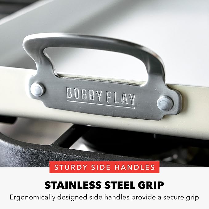 GreenPan x Bobby Flay 18" x 11" Nonstick Double Burner Griddle, PFAS-Free Ceramic Double Stovetop Skillet, Stainless Steel Handles, Dual-Use Cooking, Easy Clean Dishwasher & Oven Safe Pan, Cream