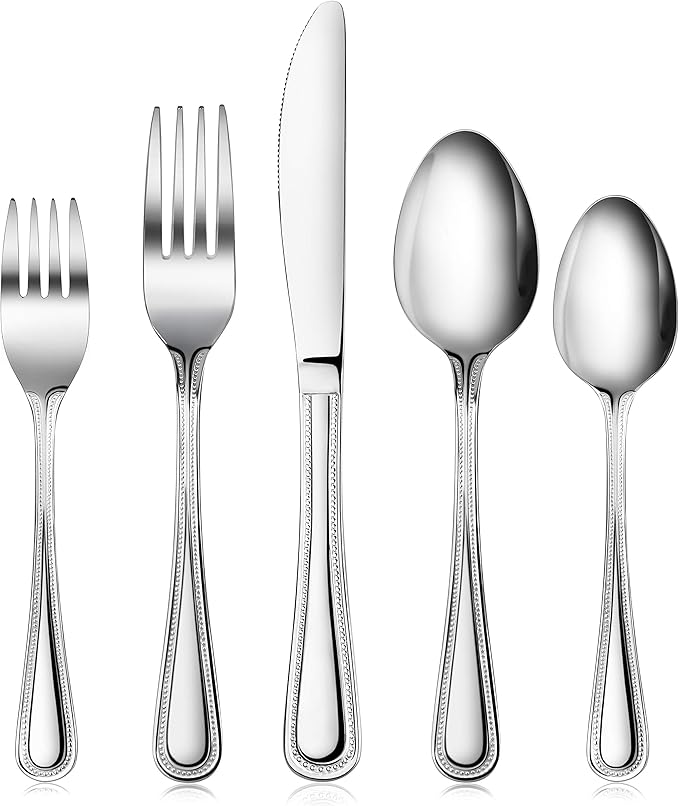 New Star Foodservice Bead Pattern, Stainless Steel, 60-Piece Flatware Set