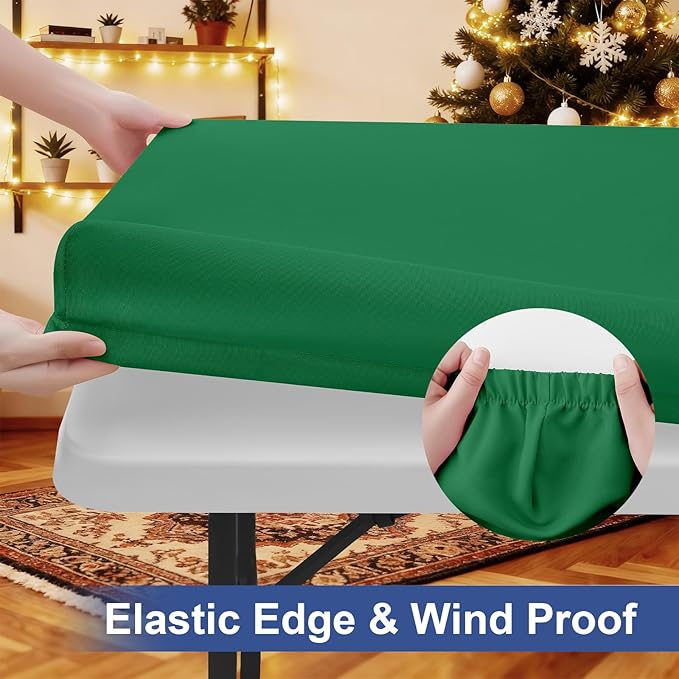 homing Rectangle Table Cloth Cover, Waterproof Polyester Elastic Fitted Tablecloth, Fits for 8 Foot Folding Tables, Washable Table Protector for Christmas, Holiday, Party (Hunter Green, 30" x 96")