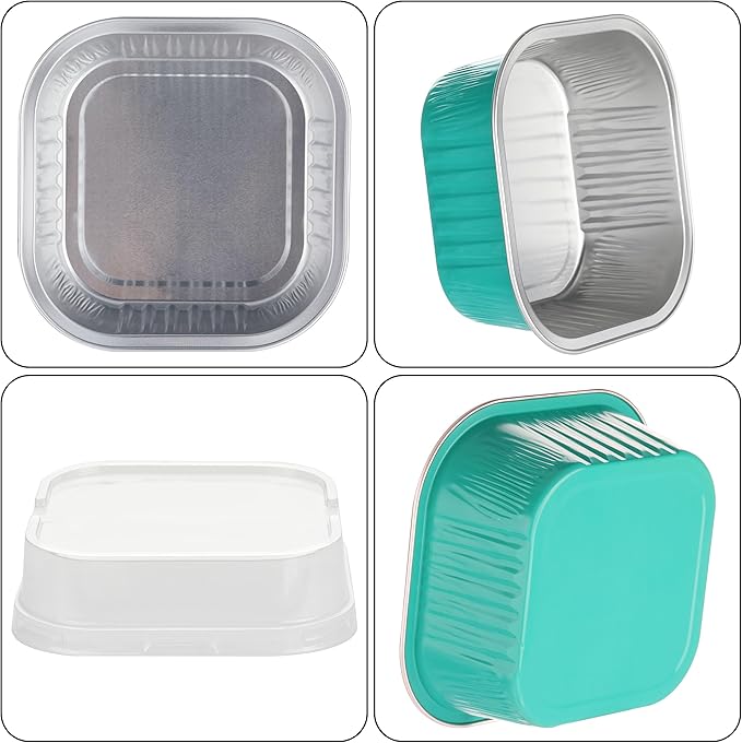 30PC 10oz Square Cake Pans with Aluminum Foil Lids for Baking & Party, Blue