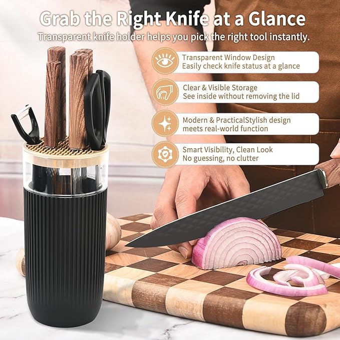 Knife Set, 7-Piece Kitchen Knife Set with Sharp Chef and Meat Knives, Anti-Rust Utility Knives Set for Kitchen, Kitchen Knife Block Set – Black