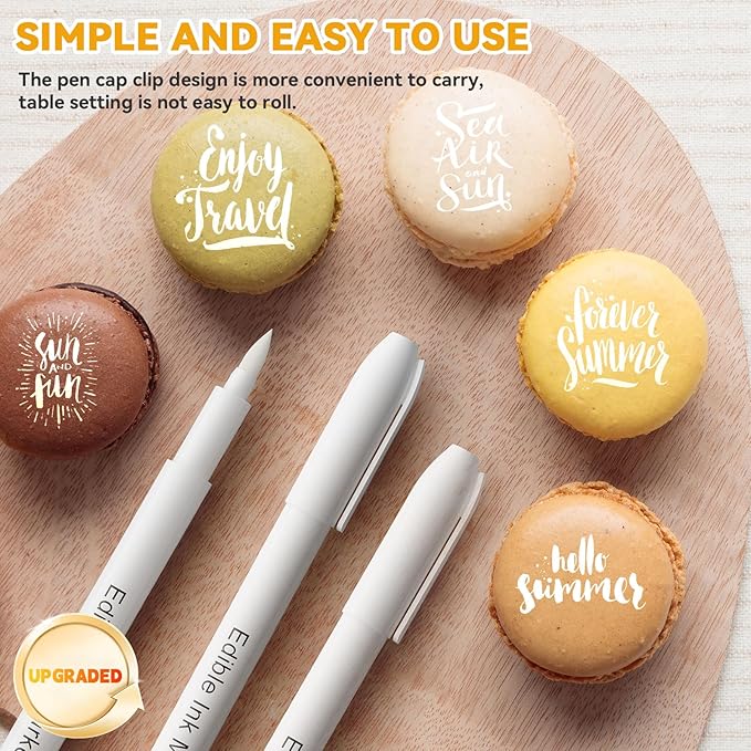 3pcs White Edible Markers for Cookie Decorating, Edible Pen with Upgraded Smooth Tip, Food Grade Gourmet Writer for Decorating Fondant Cakes, Easter Eggs, Frosting, Macaron,Halloween and Christmas Gifts