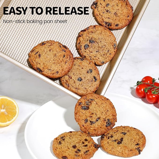 Vinino Half Sheet Pan, Baking Sheet, Cookie Sheets For Baking with Square Texture Pattern, 12"x17" Thicker Carbon Steel Non-stick Baking Pan Tray