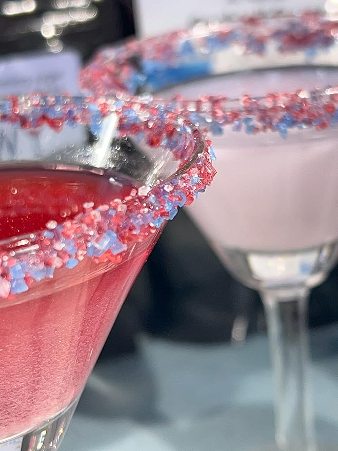 Snowy River Americas Cocktail Sugar - Naturally Colored 4th July Red, White & Blue Sugar for Cocktail Rimming, Baking & Decorating, Medium Crystal (Americas, 3oz Gift Bottle)