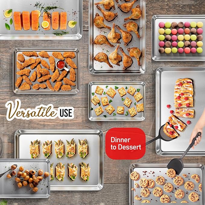 JoyTable Aluminum Baking Sheet Set, 2 Pack Large Sheet Pan, Commercial Quality Cookie Sheets for Baking or Roasting Non-Stick, 21 x 15 Inch Warp Resistant Aluminum Baking Pan