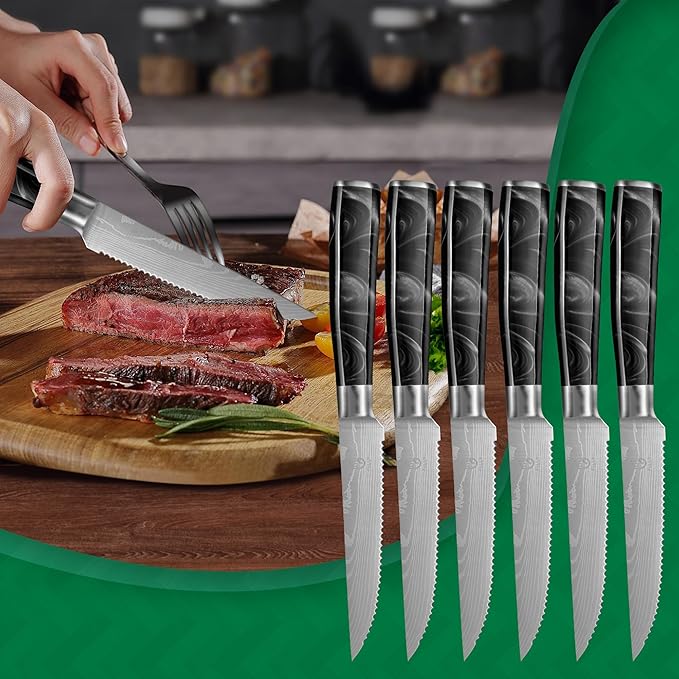FULLHI 14pcs Block Knife Set, Chef's Knife Steak Knives Set with Block and Sharpener, Kitchen Knife Set, Multi-colour Handle, Gifts for Men Women