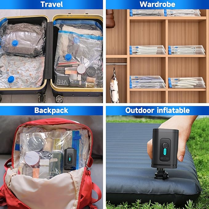 Travel Vacuum Storage Bags Combo Portable Wireless Electric Pump,9 Pack Compression Bags for Travel,Space Saver Vacuum Storage Bags for Clothing and Luggage