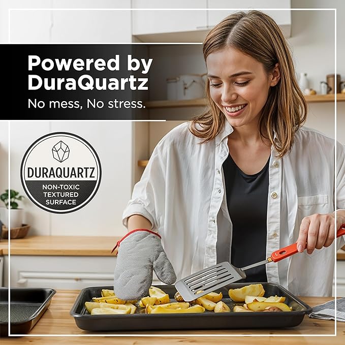 Wrenbury Jelly Roll Pan 15x10 - Carbon Steel DuraQuartz Non Toxic Large Baking Sheet - ⅔ Sheet Pan for Cookies