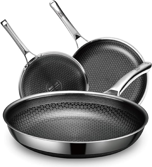 Hybrid Pans Set Nonstick 3 Piece, 8&10&12 Inch Nonstick Frying Pans Set, Dishwasher Induction Oven Broiler Safe Stainless Steel Skillet, PFOA Free Kitchen set
