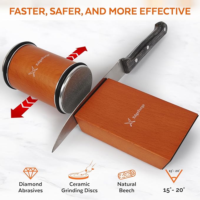 EdgeForge™ Rolling Knife Sharpener Kit - Beech Wood Magnetic Rolling Sharpener for Knives with 15 & 20 Degree Angles - Elegant Gift for Chefs & Cooks - Knife Sharpening Kit for Kitchen & Pocket Knives