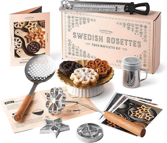 Swedish Rosettes Cooking Gift Set | Bunuelos Mold Baking Gifts for Mom Rosettes Iron Set with Handle for Chefs Funnel Cake Kit for Scandinavian Cookies and Traditional Waffle Present for Mom