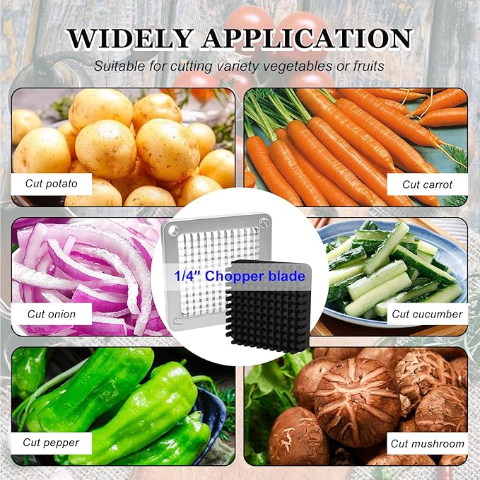 Replacement Chopper 1/4" Blade, Commercial Vegetable Chopper Dicer, French Fry Cutter Stainless Steel Blade for Fruit Cutting Machine Tomato Onion Pusher Block