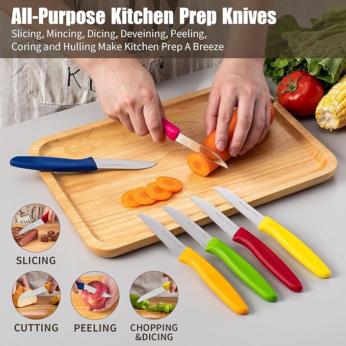 Stainless Steel Paring Knife Set (6 Pieces),Ultra Sharp Vegetable and Fruit Knife, Colorful Paring Knife with Straight Edge,Small Kitchen Knife with PP Plastic Ergonomic Handle