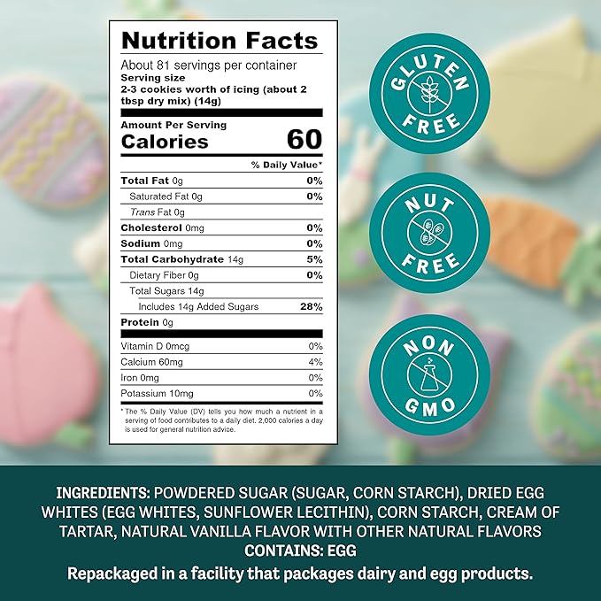 Judee's Gluten Free Royal Icing Mix - Easy Prep Royal Icing - Cookie Decorating Supplies for Sugar Cookies - Large Batch for Dessert Frosting - 2.5 lb