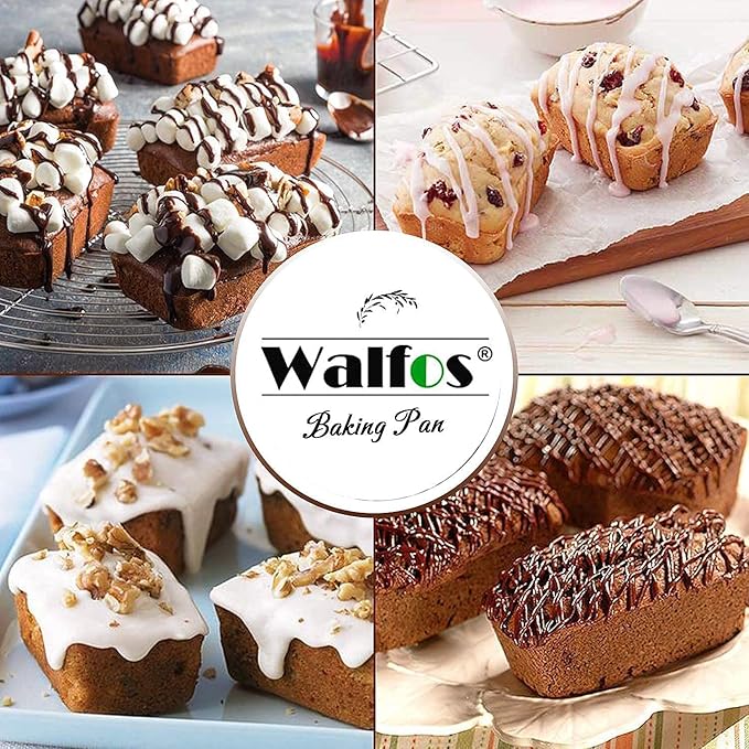 Walfos Silicone Mini Bread Baking Pan 6 Cavities Non-Stick Silicone Mini Loaf Pans 3 pcaks Food Grade Baking Mold For Bread, Cakes, Muffin, Dough, Easy Pop Out and Dishwasher Safe