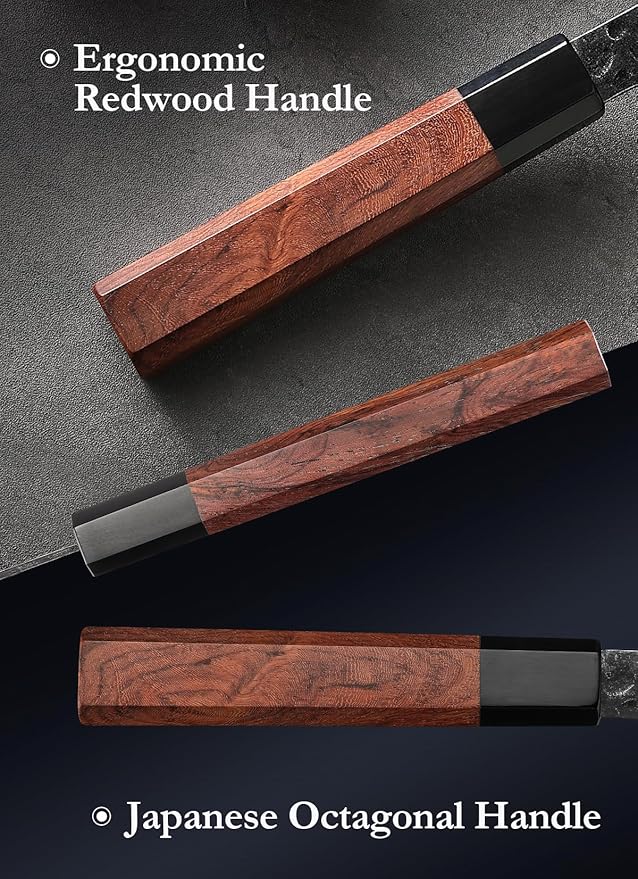 HEZHEN Kiritsuke Knife, 5.8 Inches Small Chef Knife, 3 Layers High Carbon Clad Steel, Composite Forging Steel Paring Knife, Redwood Octagonal Handle