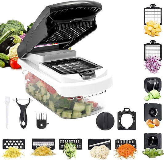 18-in-1 Vegetable Chopper Mandoline Slicer for Kitchen, Food Chopper with Container, Veggie Cutter, Onion Mincer Tomato Dicer, Fruit Slicer Spiralizer, Cheese Grater, Kitchen Gadgets House Essentials