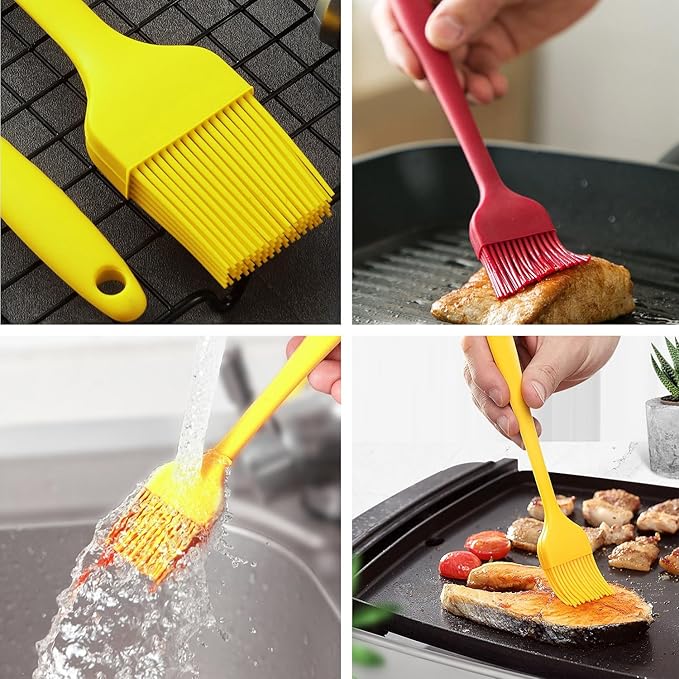 Silicone Basting Pastry Brush, Limso 3 PCS Heat Resistant Food Brush, Food Brush Suitable for BBQ Grill and Baking, Dishwasher Safe (3 Colors)