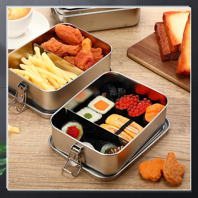 Umigy 1 Pcs Stainless Steel Food Containers 1200ml Metal Bento Lunch Box Stainless Steel Food Storage Containers, Lockable Clips to Leak Proof, Reusable Dishwasher Snack Boxes for Work, Picnic