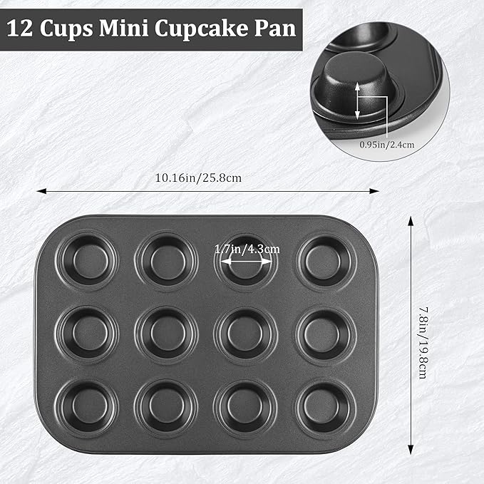 Mini Muffin Pan, Premium Small Cupcake Pans, Carbon Steel 12-Cup Muffin Tin, Versatile Non-Stick Bakeware