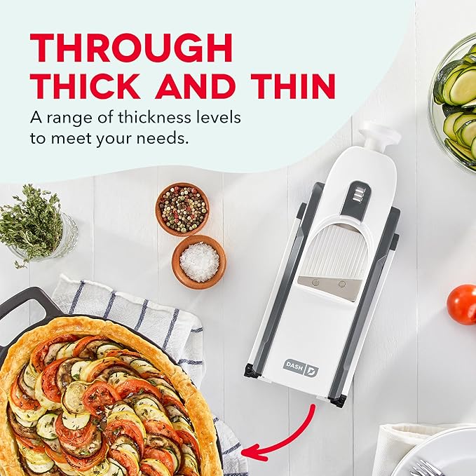 DASH Safe Slice® Mandoline Slicer, Julienne + Dicer for Vegetables, Meal Prep & More with 30+ Presets & Thickness Adjuster - Grey