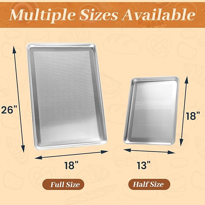 6 Pack Half Size Baking Sheet Pans Perforated, Aluminum Commercial Cookie Sheets Non-Stick, 18"x13"