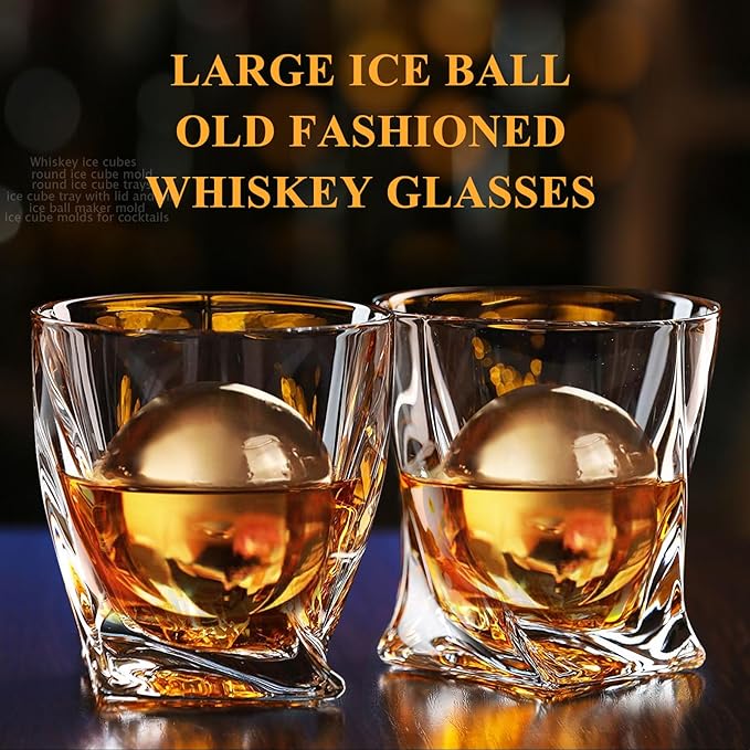 Round Ice Cube Mold,2 x 8 PCS x 1.8'' Whiskey Ice Cubes,Circle Ice Cube Tray with Lid and Bin,Sphere Ice Ball Maker Mold,Large Ice Cube Molds for Cocktails,Coffee(Whiskey Ice Cubes Mold,Blue)