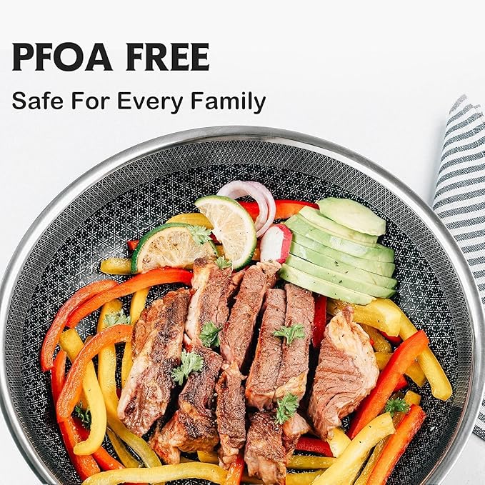 Frying Pan with Lid, 10 Inch Hybrid Non Stick Stainless Steel Skillets, Dishwasher Induction Oven Broiler Safe, Non Toxic Chef's Pan, PFOA Free Cookware
