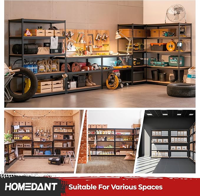 HOMEDANT 5 Tier Laminated Boltless Heavy Duty Garage Storage Adjustable Wide Size Metal Shelving Unit Utility Rack Shelves Organization Multipurpose Shelf Shed Warehouse 47.7"W x 24.1"D x 71.3"H 4Pack