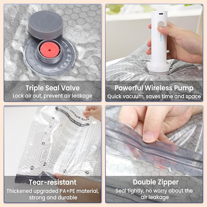 Space Saver Vacuum Storage Bags with Electric Pump, 18 PCS (6S,6M,4L,2J) Space Saver Vacuum Seal Bags for Clothing, Travel, Bedding, Blanket, Pillow, Comforter