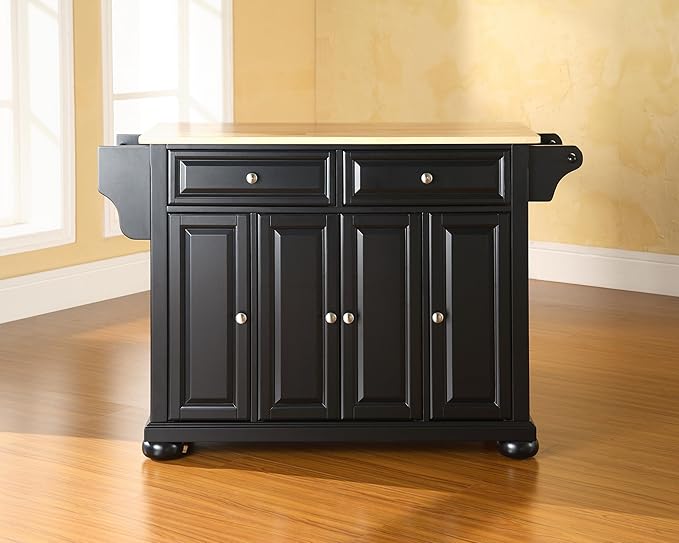 Crosley Furniture Alexandria Wood Top Rolling Kitchen Island Storage Cart, Microwave Stand, Spice Rack, Black